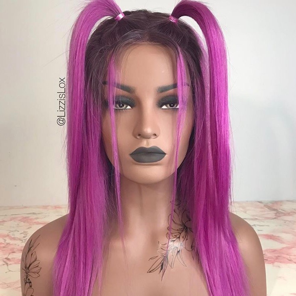 Pink human hair wig